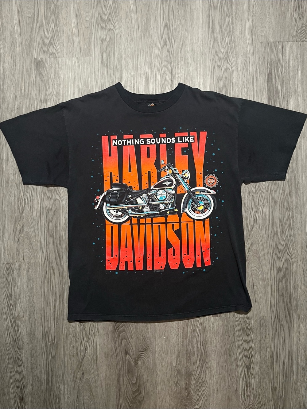 1996 Harley Davidson big logo spell out two sided graphic single stitch T-shirt